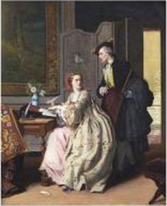 [jean Carolus - Interior Scene: The Indiscreet Man - Oil On Canvas - Signed Lower Right] by Jean Carolus