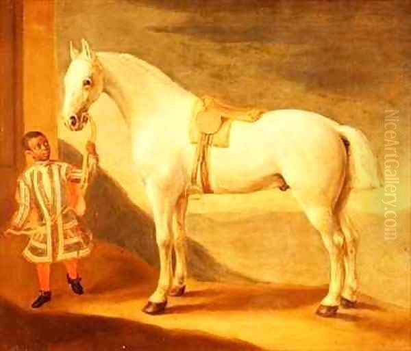 Carpenter , Lord Craven's favourite grey hunter, held by a negro page - view 1