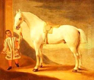 Carpenter , Lord Craven's favourite grey hunter, held by a negro page