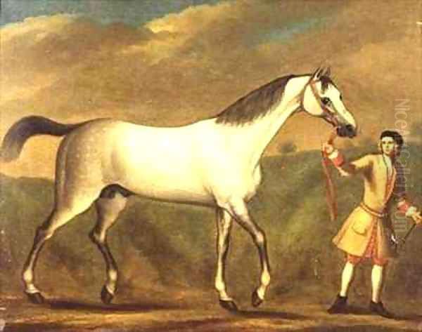 Grey Arab Stallion, held by a liveried groom - view 1