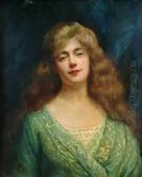 Portrait, Bust Length, Of A Lady Wearing A Gold Embrodered Green Robe - view 1