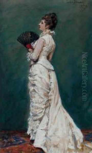 Lady In White With A Fan - view 1
