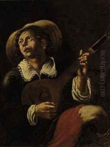 A Man Playing The Lute by Angelo Caroselli