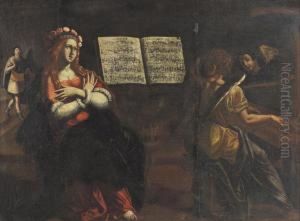Santa Cecilia Con Angeli Suonatori by Angelo Caroselli