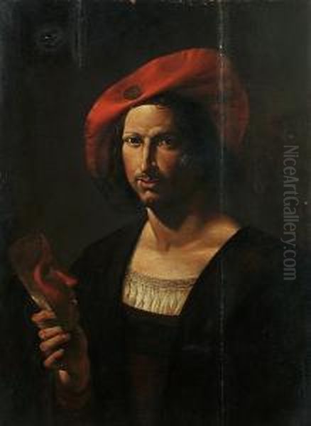 Portrait Of A Gentleman In A Wide-brimmed Red Hat Holding A Mask - view 1