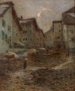 Scorcio Di Paese Con Figure Ed Armenti Scorcio Di Paese Con Figure Ed Armenti