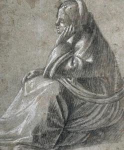 A Seated Woman In Profile To The Left, Her Hand Supporting Herhead