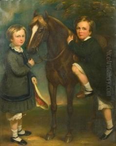 A Portrait Of Two Children With A Pony