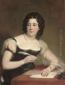 Portrait Of A Lady, Half-length, In A Black Dress, Writing A Letterat A Desk