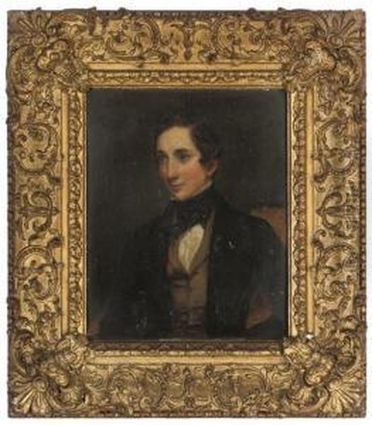 Portrait Of Mr Marriot, Seated
Half-length, In A Black Coat With White Shirt, Brown Waistcoat And Black
Necktie - view 1