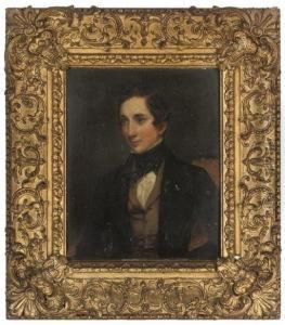 Portrait Of Mr Marriot, Seated 
Half-length, In A Black Coat With White Shirt, Brown Waistcoat And Black
 Necktie by Margaret Sarah Carpenter
