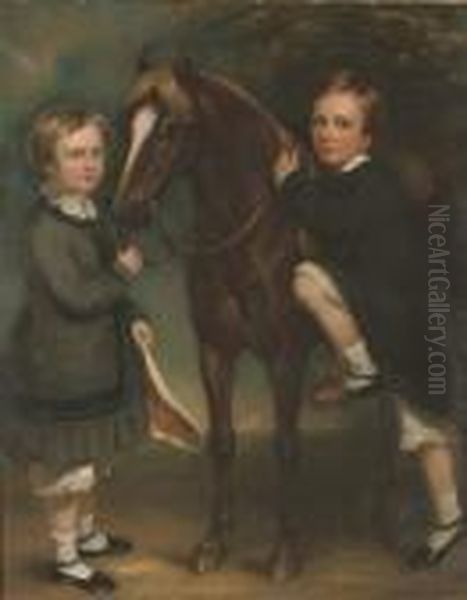 Double Portrait Of Two Children, Full-length, With A Pony - view 1