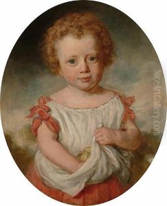 Portrait, Half Length Of A Child Holding Apples In Her Apron
