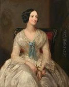 A Portrait Of Mrs Simpson As A
Young Woman, Seated Three-quarter Length In White Gown And Holding A
Rose by Margaret Sarah Carpenter