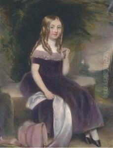 Portrait Of A Girl, Seated Full-length, Wearing A Purple Dress, Ina Landscape Portrait Of A Girl, Seated Full-length, Wearing A Purple Dress, Ina Landscape