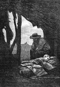 Jean Valjean watching over Cosette asleep by Brion, Gustave