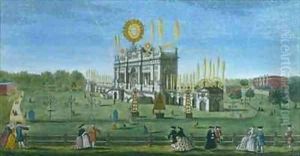 A Perspective View of the Building for the Fireworks in the Green Park, taken from the Reservoir by Brookes, Richard
