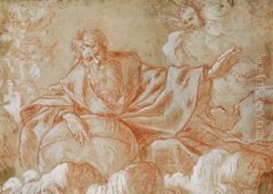Der Hl.vater Umgeben Von Putti In Den Wolken by Giulio Carpione