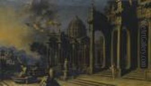 Le Muse Clio E Urania Fuggono Dal Palazzo Di Pireneo by Giulio Carpione