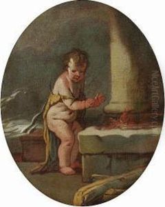 The Infant Pluto Warming His Hands At A Brazier - An Allegory Of Winter by Giulio Carpione
