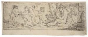 A Bacchanal With A Satyr And Putti by Giulio Carpione