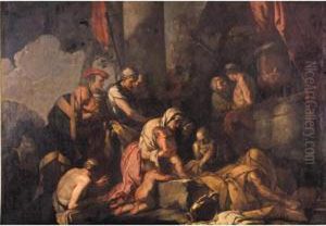 Liriope Bringing Narcissus Before Tiresias by Giulio Carpione