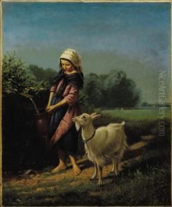 Girl Fetching Water With Goat