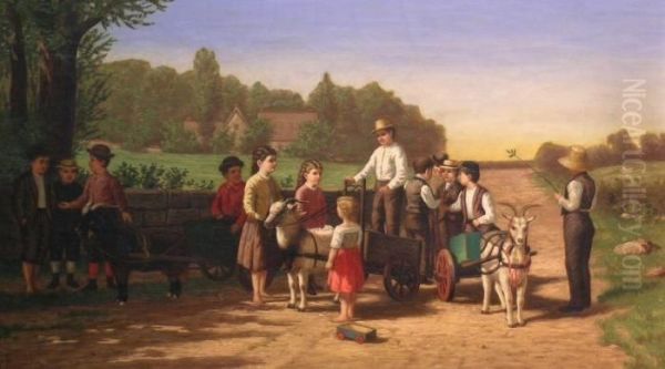 Children With Goat Carts - view 1