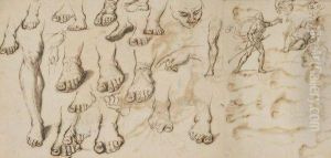 Recto : Etudes De Pieds, De Jambes, D'une Main, Et D'une Teted'homme. by Agostino Carracci
