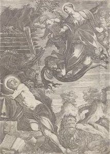 Dem Hl.hieronymus Erscheint Die Jungfrau Maria by Agostino Carracci