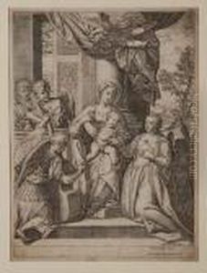 Lo Sposalizio Mistico Di Santa Caterina by Agostino Carracci