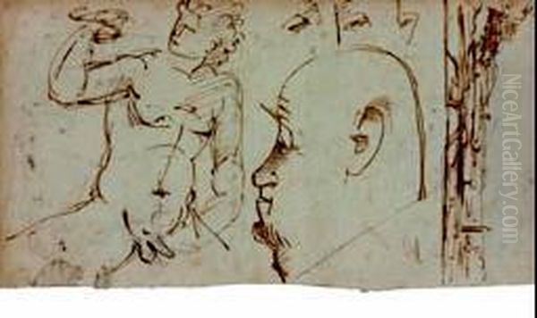 Feuille D'etude Recto-verso Avec Personnages Et Paysages - view 1