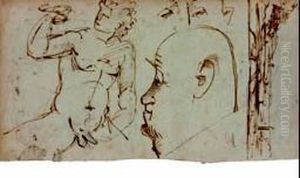 Feuille D'etude Recto-verso Avec Personnages Et Paysages by Agostino Carracci