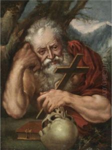 Saint Jerome Meditating Before A Crucifix And A Skull