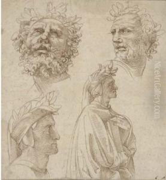 Four Classical Males Heads - view 1