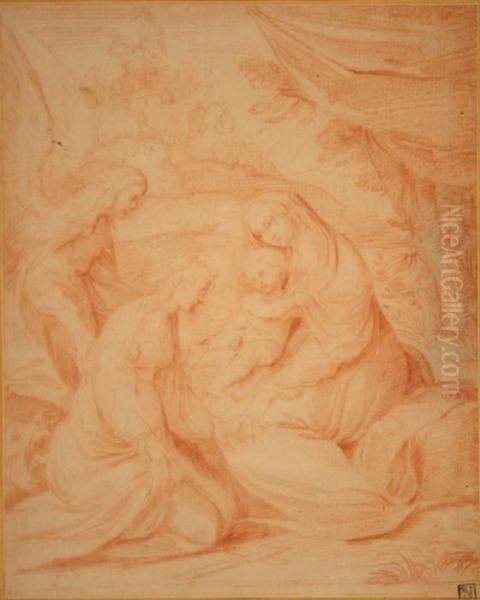 Madonna Andinfant Christ With Attendants Within An Italianate Mountainous Landscape - view 1