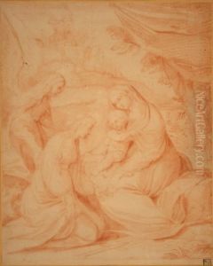 Madonna Andinfant Christ With Attendants Within An Italianate Mountainous Landscape