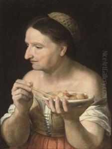 A Peasant Woman Eating by Lodovico Carracci