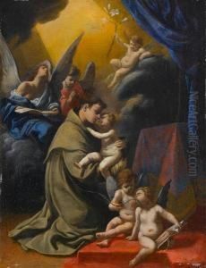 Saint Anthony Of Padua Holding The Christchild And Surrounded By Angels by Lodovico Carracci