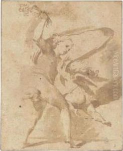 Veuns Beating Cupid With A Bunch Of Flowers