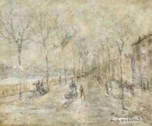 Boulevard In Lyon Mit Figurenstaffage by Louis Hilaire Carrand