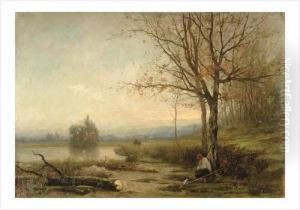 Le Repos Du Paysan Pres De La Piece D'eau by Louis Hilaire Carrand