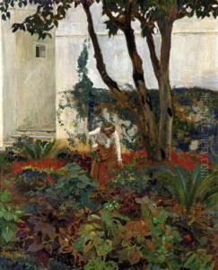 Ketty Carre Dans Le Jardin De La Villa Abd-el-tif by Leon Carre