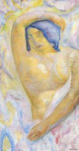 Femme Nue Aux Cheveux Bleus. by Augustin Carrera