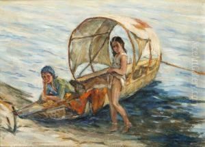 Jeunes Femmes Et Embarcation by Augustin Carrera