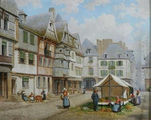 The Market Place, Lannion, Brittany by John Mulcaster Carrick