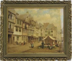 The Market Place At Lannion, Brittany by John Mulcaster Carrick