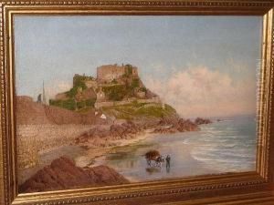 'mont Orgueil Castle, Jersey', A
 View Along The Beach Below The Castle, A Vraic Wagon To The Fore