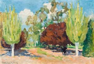 Poplars And Prunus by Ethel Carrick-Fox