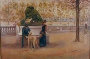 Soldat, Elegante Et Son Chien Dans Un Parc